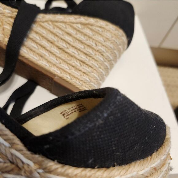 Michael Kors Black Canvas Wedge Heel Tie-up Mk Logo Espadrilles Sz.6 Ret.$184 - Picture 9 of 11